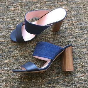 Blue leather and chambray mules/sandals size 8.5